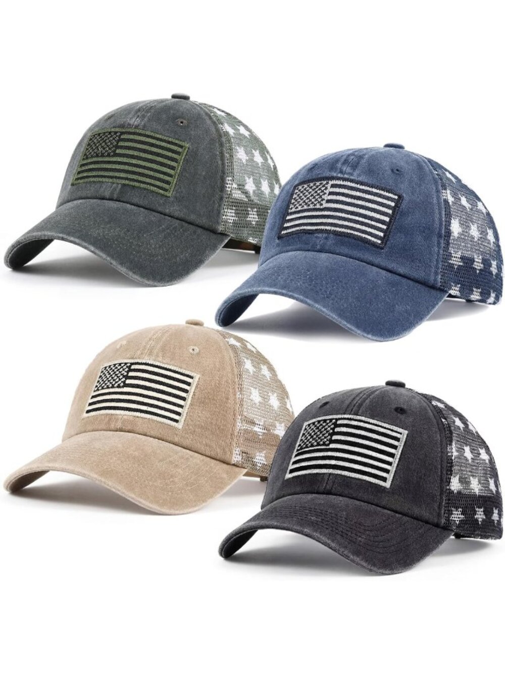 Patriotic American Flag Baseball Caps - Adjustable, Breathable Mesh, 4th of July